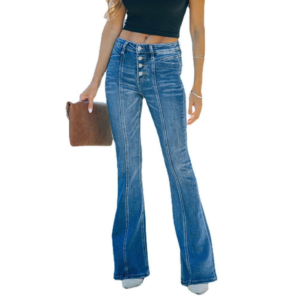 Stretch Slim Splice Flare Denim Pants