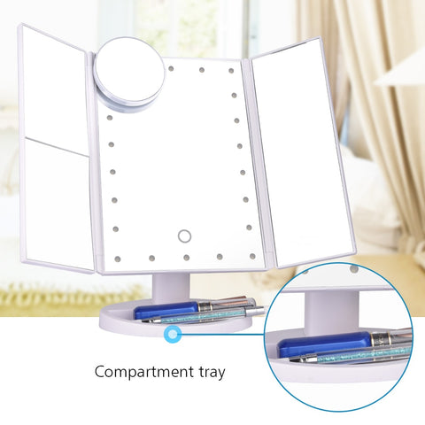 Pantalla táctil LED 22 maquillaje ligero mesa de espejo maquillaje de escritorio 1X/2X/3X/10X espejos de aumento tocador 3 espejo ajustable plegable