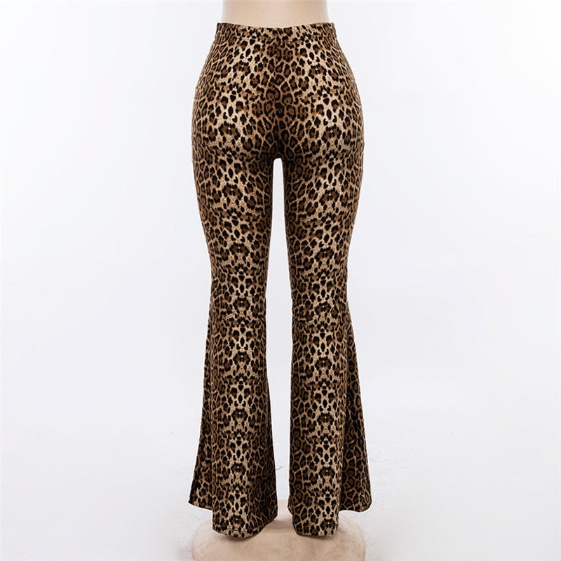 Winter Leopard Print Flare Pants Women Fashion Animal Print High Waist Pants Sexy Streetwear Trousers Women