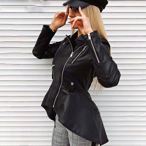 Faux leather PU jackets coats  Autumn winter coats female jackets Women casual zipper streetwear black jackets femme