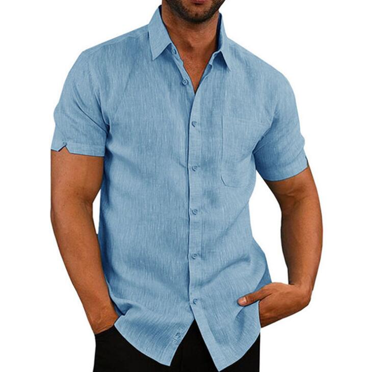 Camisa de manga corta para hombre, cuello de solapa, bolsillos con botones, blusa lisa para hombre, ropa de marca para hombre