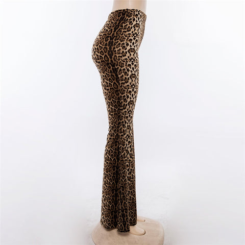 Winter Leopard Print Flare Pants Women Fashion Animal Print High Waist Pants Sexy Streetwear Trousers Women