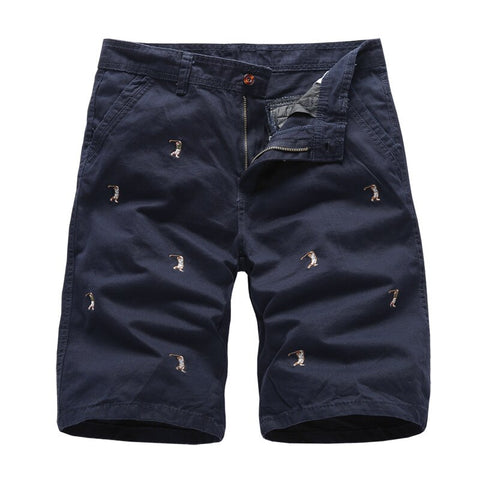 Men's Cargo Shorts Male Embroidery 100% Cotton Shorts Men Casual Cargo Shorts