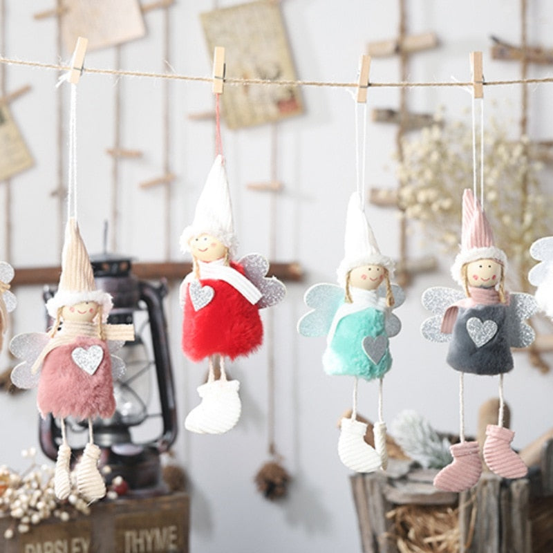 Plush Angel Heart Christmas Pendants Decorative Christmas Tree Hanging Ornaments For Holiday Kids Gift Home Decorations