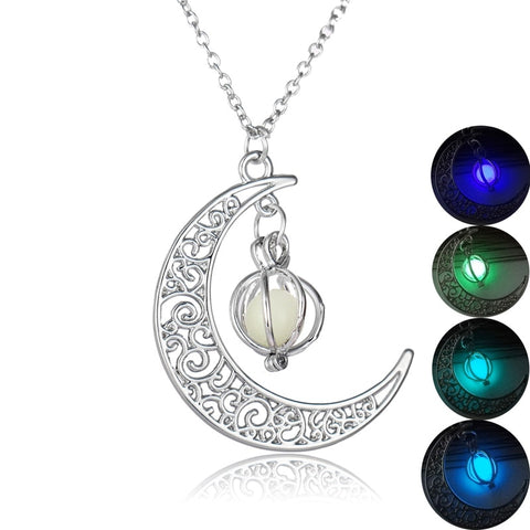 2pcs Luxury Glow In The Dark necklaces Luminous Moon and Pumpkin pendant Necklaces For women Fashion Jewelry Accessories