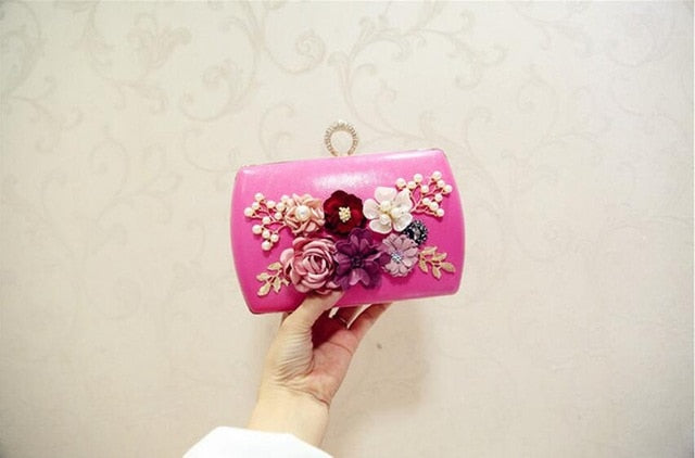 High Quality Luxury Handmade Flowers Evening Bags Brand Dinner Clutch Purse With Chain Flower Banquet Bags