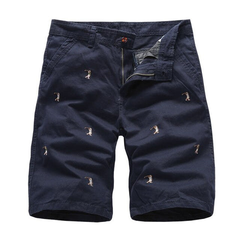 Men's Cargo Shorts Male Embroidery 100% Cotton Shorts Men Casual Cargo Shorts