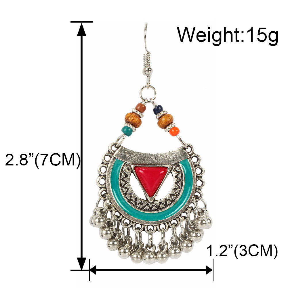 National Retro Style Earrings Exaggerated Oil Drop Metal Ball Earrings Female Water Drop Tassel Earrings