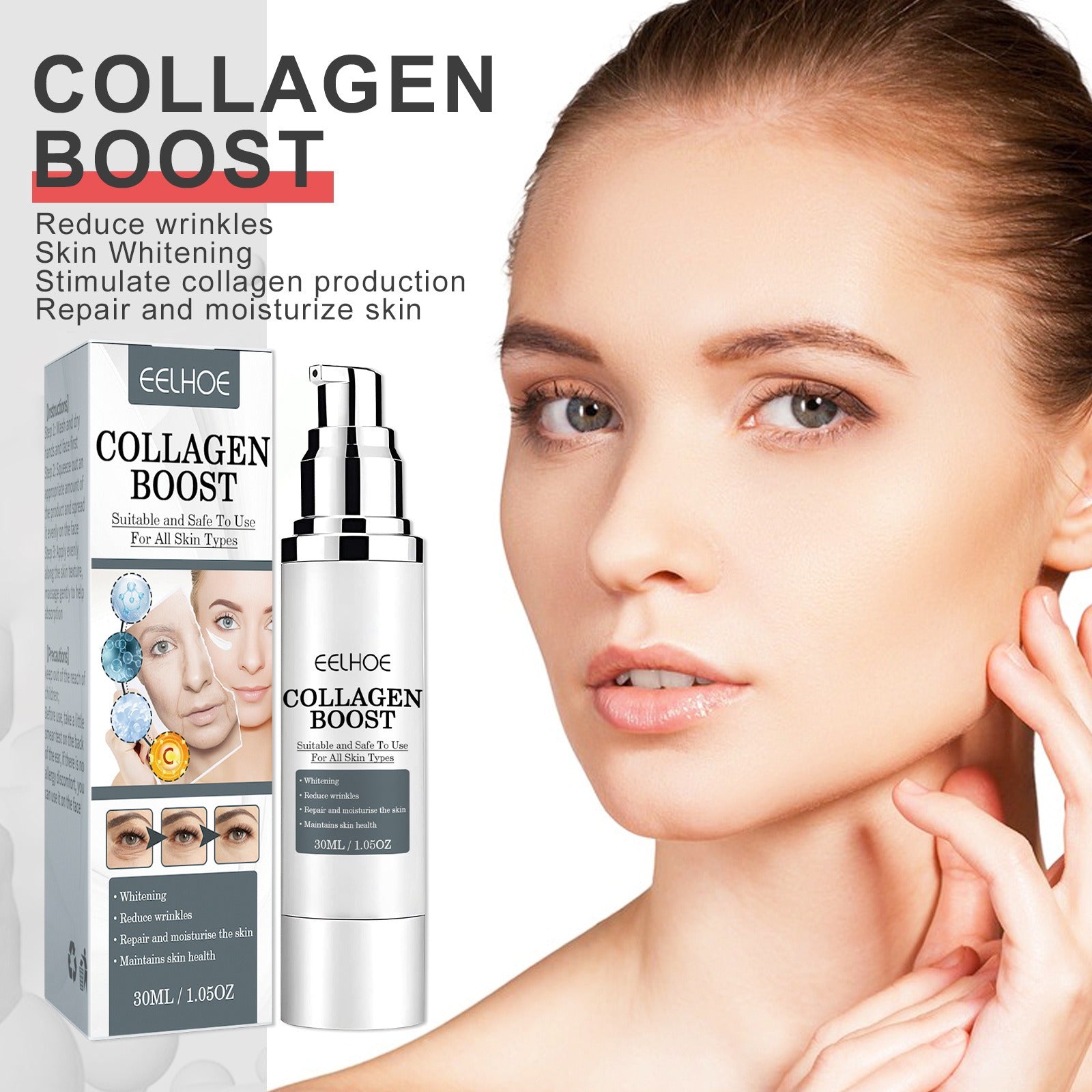 EELHOE Collagen Anti-Falten-Creme Kollagen wird gegen Alterung rekonstituiert, um feine Linien zu schwächen, die Haut mit Feuchtigkeit zu versorgen und zu straffen