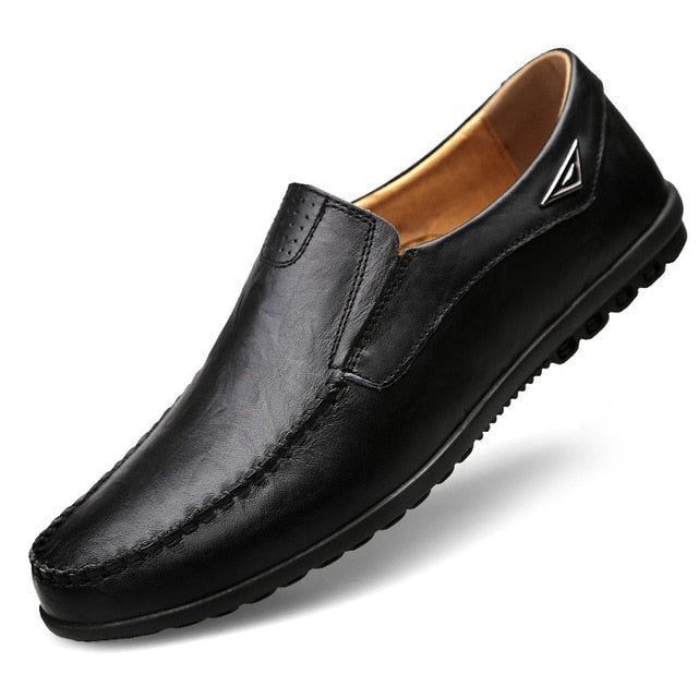 Herren-Mokassin-Schuhe aus echtem Leder, schwarze Herren-Wohnungen, atmungsaktiv, lässig, italienische Slipper, bequem, Übergröße 