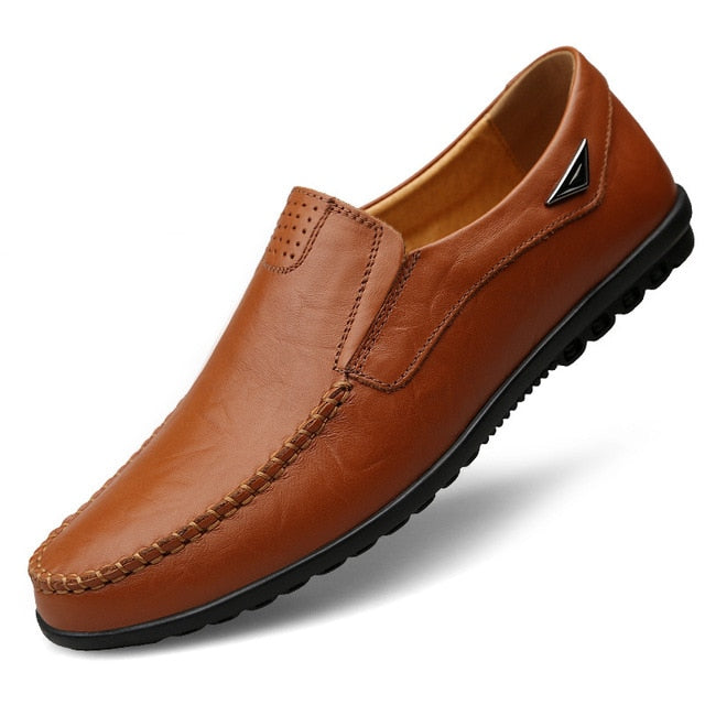 Mocasines de cuero genuino para hombre, zapatos planos negros para hombre, mocasines italianos informales transpirables, cómodos de talla grande 