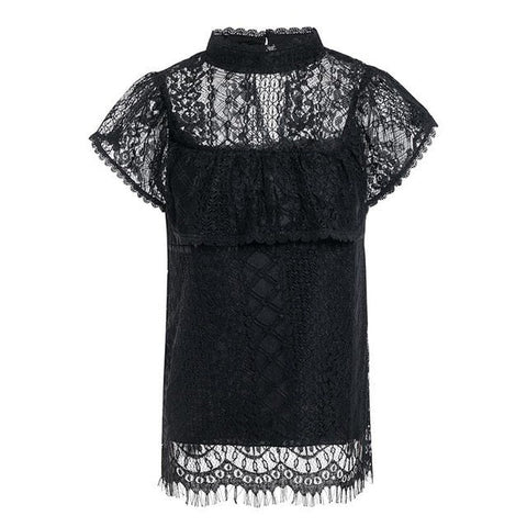 O neck lace hollow out women blouse shirt Embroidery ruffle lining elegant blouses female Summer party blouses and tops