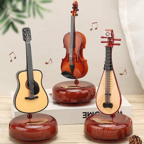 Rotating Music Box Guitar Violin Octave Box Birthday Gift Girls Holiday Gift Living Room Creative Ornaments