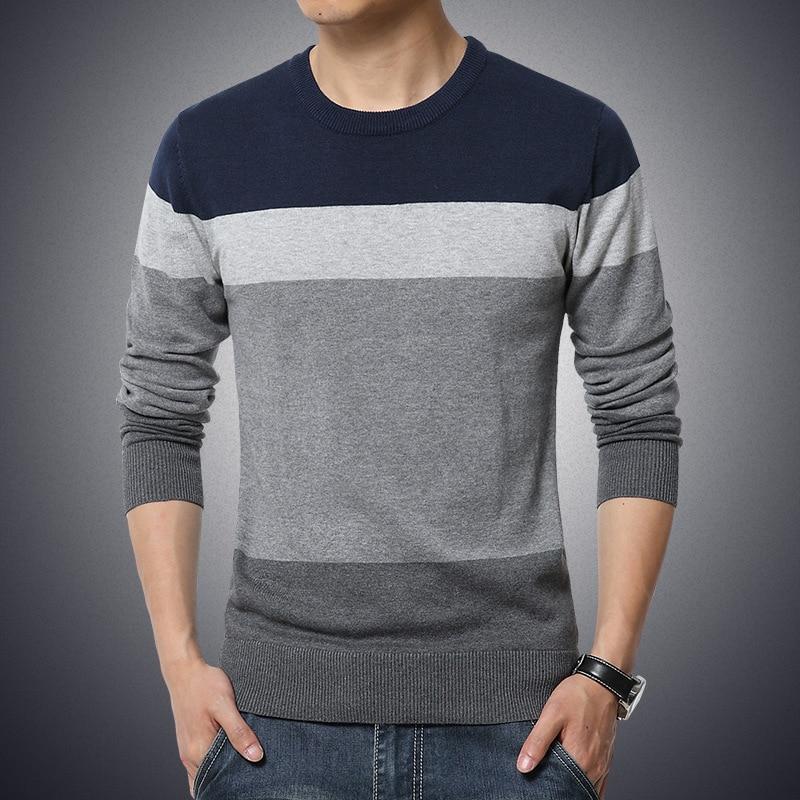 Sweate Casual Pullover Men Autumn Round Neck Patchwork Knitted Brand Male Sweaters