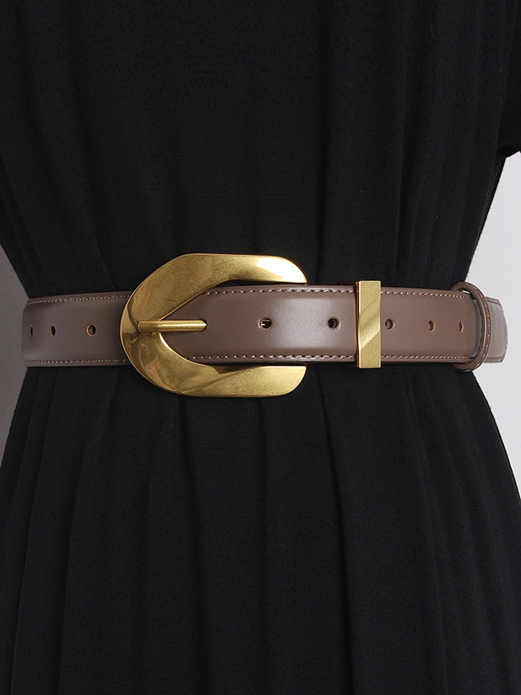 Patchwork PU Leather Belt For Women High Waist Patchwork Golden Button Korean Fashion Belts Female Accessories