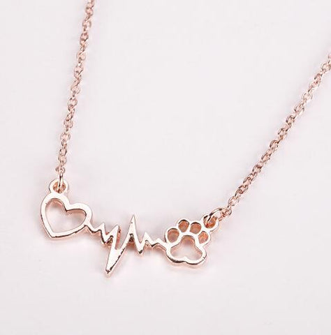 Pets Dogs Footprints Paw Heart Love Chain Pendant Necklace