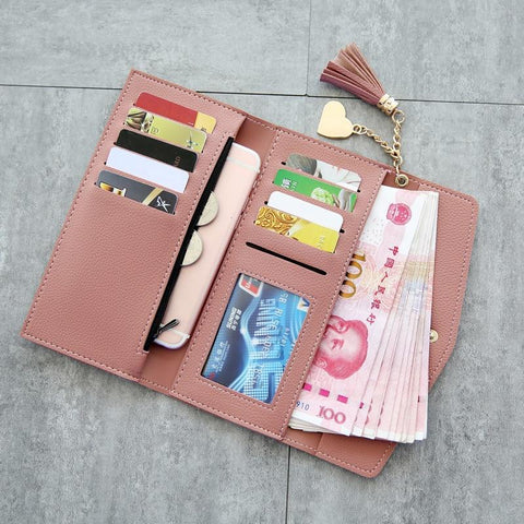 Brand Designer Coin Purses Leather Wallets Women Long Tassel Luxury Clutch Phone Wallets Female Credit Card Holder Money Bags