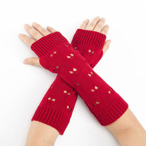 Guantes de mujer con estilo calentador de manos guantes de invierno para mujer brazo tejido de ganchillo corazón hueco manoplas cálidos guantes sin dedos