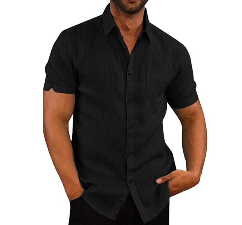 Camisa de manga corta para hombre, cuello de solapa, bolsillos con botones, blusa lisa para hombre, ropa de marca para hombre