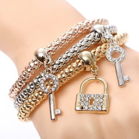 3 Pcs/Set Crystal Owl Heart Charm Bracelets & Bangles Gold/Silver Plated Elephant Anchor Pendants Rhinestone Bracelets For Women