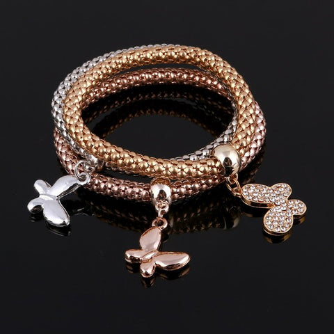 3 Pcs/Set Crystal Owl Heart Charm Bracelets & Bangles Gold/Silver Plated Elephant Anchor Pendants Rhinestone Bracelets For Women