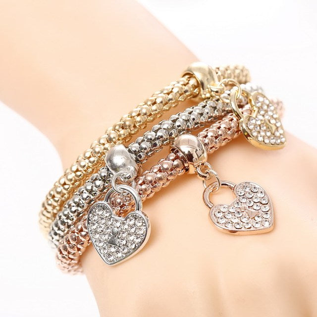 3 Pcs/Set Crystal Owl Heart Charm Bracelets & Bangles Gold/Silver Plated Elephant Anchor Pendants Rhinestone Bracelets For Women