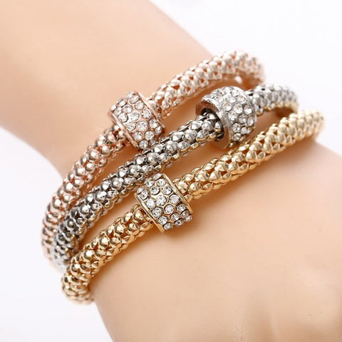 3 Pcs/Set Crystal Owl Heart Charm Bracelets & Bangles Gold/Silver Plated Elephant Anchor Pendants Rhinestone Bracelets For Women