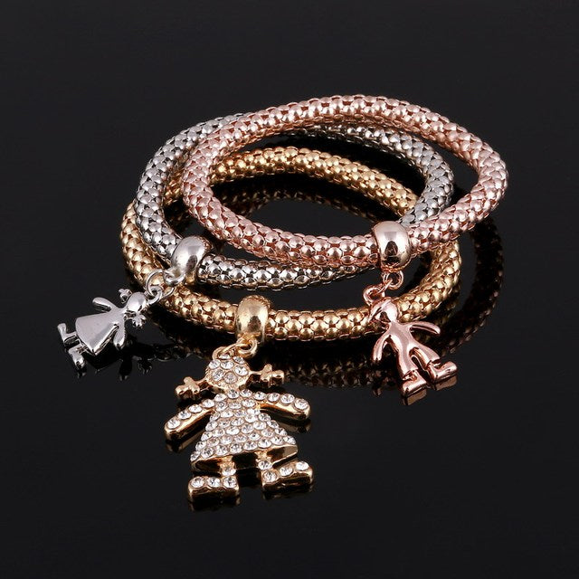 3 Pcs/Set Crystal Owl Heart Charm Bracelets & Bangles Gold/Silver Plated Elephant Anchor Pendants Rhinestone Bracelets For Women