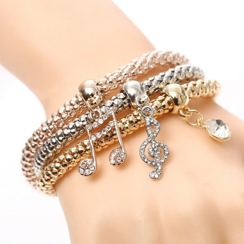 3 Pcs/Set Crystal Owl Heart Charm Bracelets & Bangles Gold/Silver Plated Elephant Anchor Pendants Rhinestone Bracelets For Women