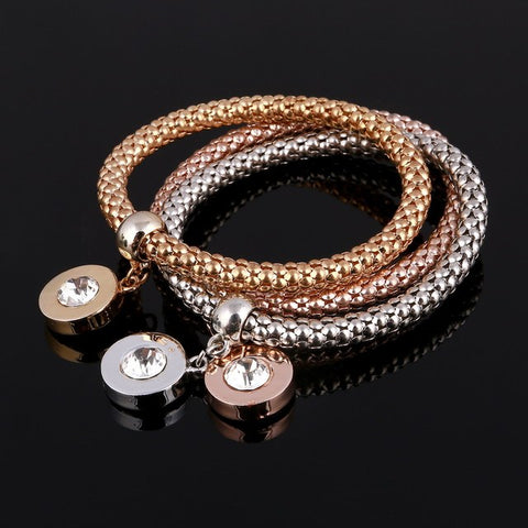 3 Pcs/Set Crystal Owl Heart Charm Bracelets & Bangles Gold/Silver Plated Elephant Anchor Pendants Rhinestone Bracelets For Women