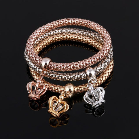 3 Pcs/Set Crystal Owl Heart Charm Bracelets & Bangles Gold/Silver Plated Elephant Anchor Pendants Rhinestone Bracelets For Women