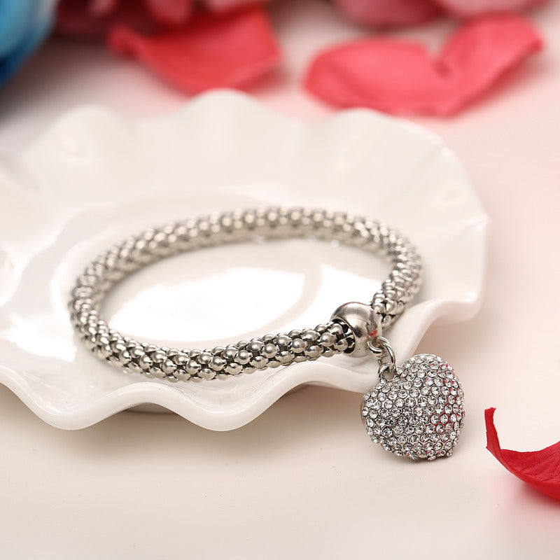 3 unids/set de pulseras y brazaletes con dije de corazón de búho de cristal, colgantes de ancla de elefante chapados en oro/plata, pulseras de diamantes de imitación para mujer 