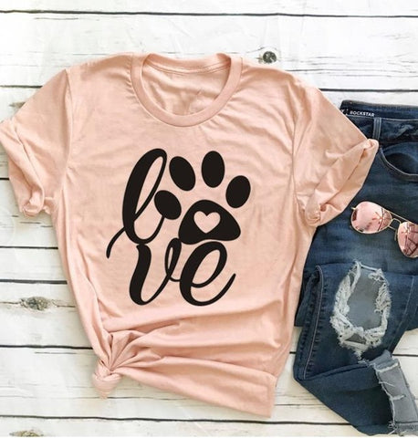 Camiseta Love Paw, camiseta divertida para mujer, camiseta gráfica tumblr, ropa estética, camisetas gráficas, camisetas artísticas para niñas, camisetas de estilo callejero