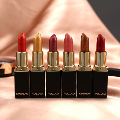 HANDAIYAN Shiny Metallic Lipstick Pearlescent Color Change Warm Lipstick Gold lipstick