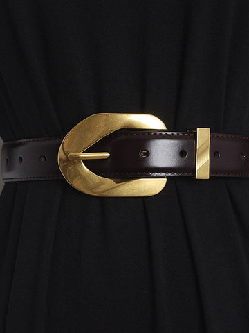 Patchwork PU Leather Belt For Women High Waist Patchwork Golden Button Korean Fashion Belts Female Accessories