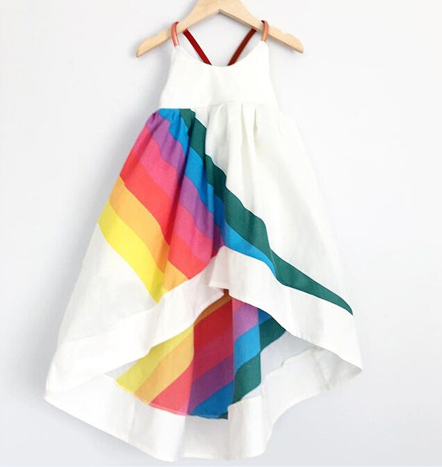 Vestido de princesa para niños y niñas, vestidos de tutú de playa con arco iris, sin mangas, bonitos, desfile de fiesta