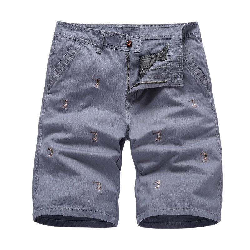 Men's Cargo Shorts Male Embroidery 100% Cotton Shorts Men Casual Cargo Shorts