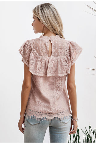 O neck lace hollow out women blouse shirt Embroidery ruffle lining elegant blouses female Summer party blouses and tops