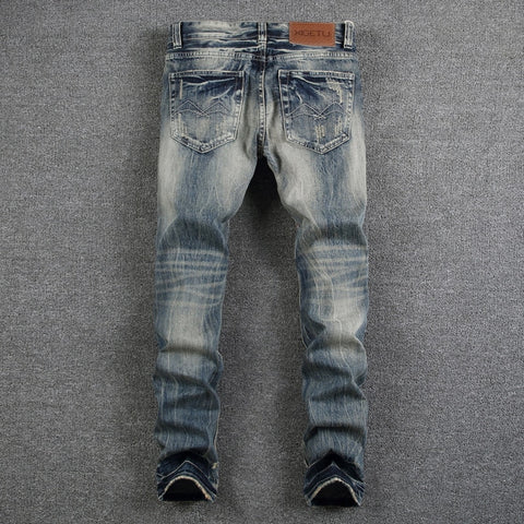 Mens Jeans Destroyed Ripped Jeans For Men Casual Pants Slim Fit Brand Streetwear Stretch Biker Jeans Trousers