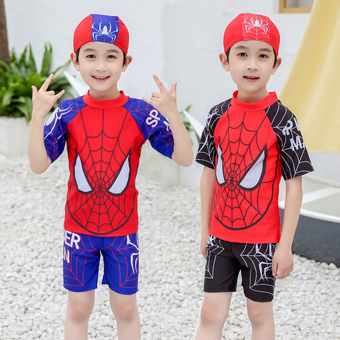 Traje de baño para niños, bañadores para niños y estudiantes, protector solar dividido, traje de baño de talla grande para bebé, traje de baño de tres piezas de Spiderman 