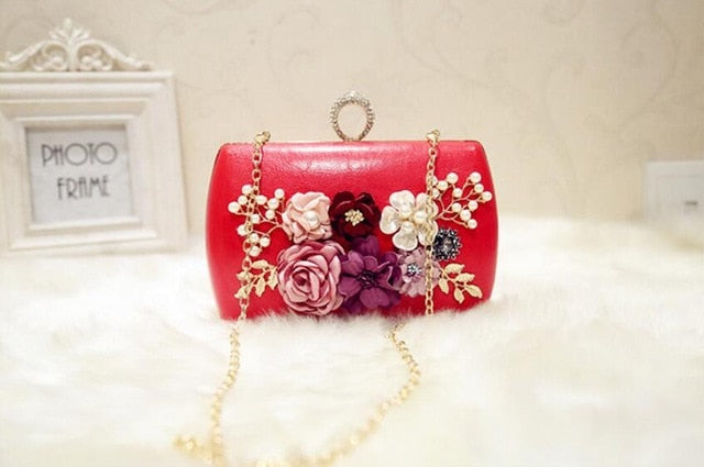 High Quality Luxury Handmade Flowers Evening Bags Brand Dinner Clutch Purse With Chain Flower Banquet Bags