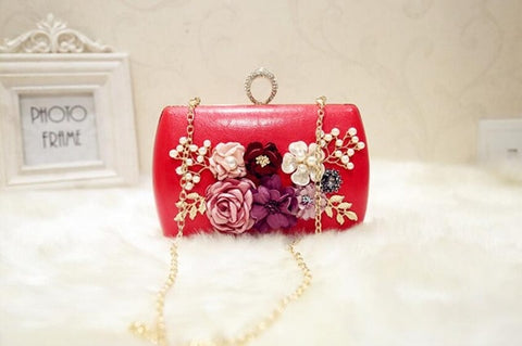 Bolsos de noche de flores hechos a mano de lujo de alta calidad, bolso de mano para cena con cadena, bolsos para banquetes de flores