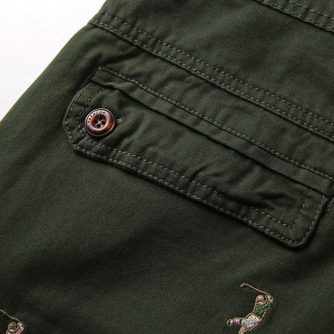 Men's Cargo Shorts Male Embroidery 100% Cotton Shorts Men Casual Cargo Shorts