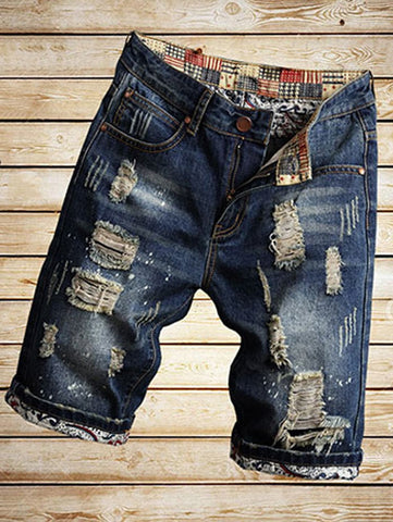 Destroyed Cuffed Faded Wash Denim Shorts