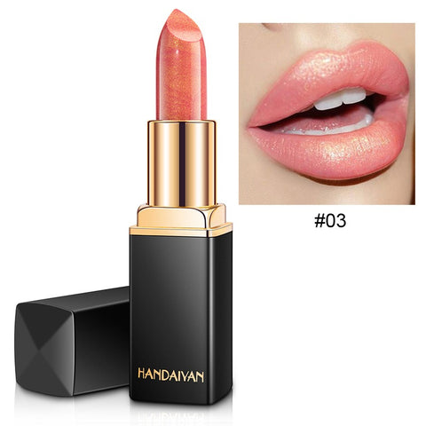 HANDAIYAN Lápiz labial metálico brillante Cambio de color nacarado Lápiz labial cálido Lápiz labial dorado