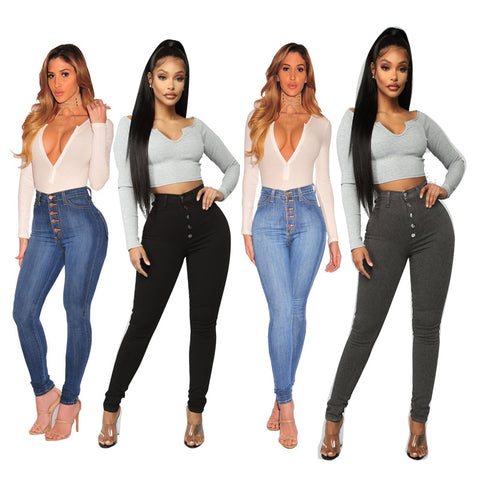 High Waist Hip Lift Slim Breasted Jeans