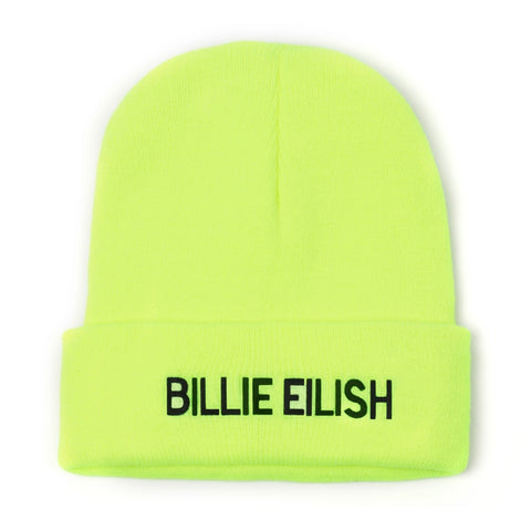 Stickerei Billie Eilish Beanie Hut Frauen Männer Gestrickte Warme Winter Hüte Für Frauen Männer Solide Hip-hop Casual Cuffed Beanies motorhaube