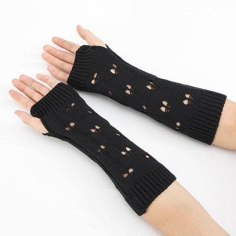 Guantes de mujer con estilo calentador de manos guantes de invierno para mujer brazo tejido de ganchillo corazón hueco manoplas cálidos guantes sin dedos