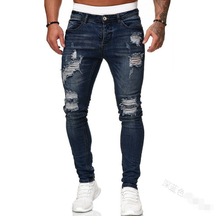 Adisputent, pantalones de chándal para hombre, pantalones vaqueros con agujeros sexis, pantalones informales de verano y otoño para hombre, pantalones ajustados rasgados, ropa exterior ajustada para motorista 