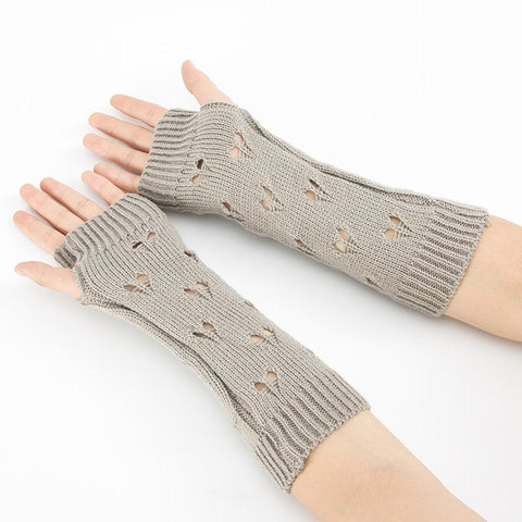 Guantes de mujer con estilo calentador de manos guantes de invierno para mujer brazo tejido de ganchillo corazón hueco manoplas cálidos guantes sin dedos